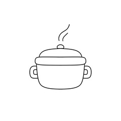 A black and white drawing of a pot with steam coming out of it