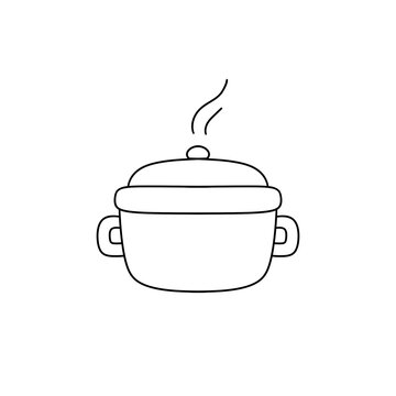 A black and white drawing of a pot with steam coming out of it
