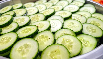 Freshly Sliced Cucumbers Prepared for a Healthy Meal.