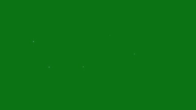White glowing twinkle stars animation with sparkling glitter dust trails, cartoon vector star flashes, magical light path motion overlay for video transitions on green screen background 4k