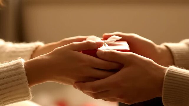 Couple Exchanging Gift in Intimate Moment.