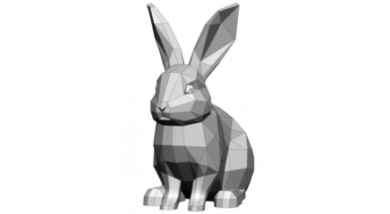 Low-poly rabbit sculpture 3D render isolated isolated on a transparent background