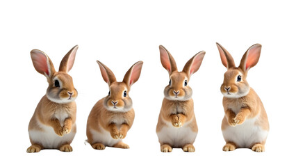 Obraz premium Set of 4 cute brown rabbits isolated on transparent background