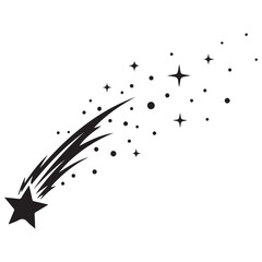 Dynamic Black Falling Star with Celestial Trail on White Background