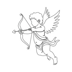 Fototapeta premium One line drawing of cupid with bow and arrow, minimalist valentine illustration