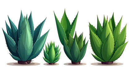 Collection of Green Agave Plants in Different Sizes.