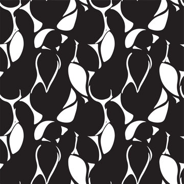 Seamless bold abstract shapes pattern, black shapes on white background