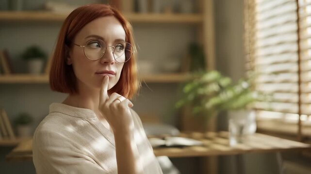 Woman with glasses shows silence gesture in office with sunlight. Female professional puts finger to lips. Woman requesting quiet at workplace. Professional shows silence gesture in office.