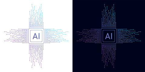 Artificial Intelligence AI Chip in Human Brain. Artificial Intelligence icon with Machine learning, digital skills, generative AI, AI technology, algorithm, virtual intelligence and future