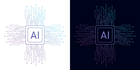 Artificial Intelligence AI Chip in Human Brain. Artificial Intelligence icon with Machine learning, digital skills, generative AI, AI technology, algorithm, virtual intelligence and future