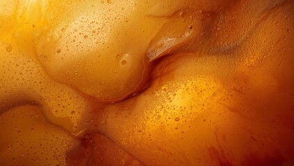 Water Droplets Rest on a Surface With a Warm Orange Background at Sunset