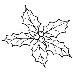 Holly Leaves and Berries Outline Illustration for Festive Designs