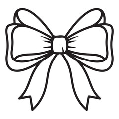 Black and White Outline Illustration of a Decorative Bow