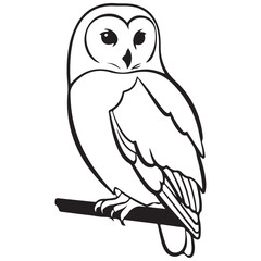 Simple Outline Owl Perched on a Branch Illustration