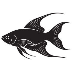 Stylized Black Silhouette of an Ornamental Fish with Elegant Fins