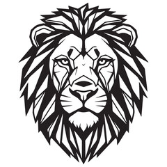 Stylized Geometric Lion Head Illustration in Black and White