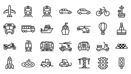 Fototapeta premium Collection of Various Transportation Icons and Symbols.