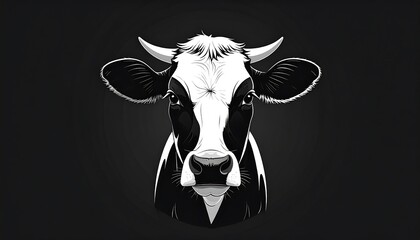 Black and White Cow Portrait Minimalist Vector Art.