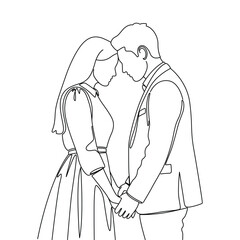 Minimalist outline illustration of a couple holding hands, continuous line art