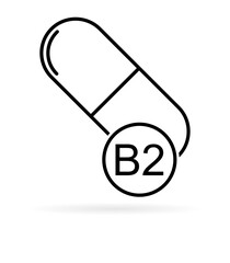 Vitamin B2 icon shadow, healthy medicine pill supplement symbol, complex mineral vector illustration .