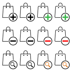 Set of Shopping bag line icon, supermarket paper plastic package sign, eco shop vector .