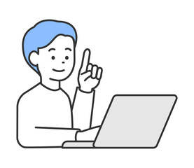 パソコンの前で指差しをする男性のイラスト　ベクター