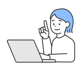 パソコンの前で指差しをする女性のイラスト　ベクター
