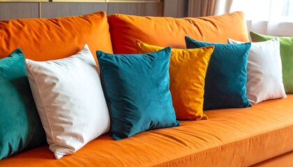 Comfortable Sofa with Colorful Decorative Pillows.