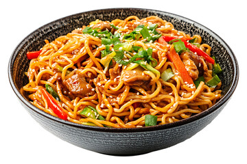 Chow Mein Isolated on Transparent Background, Delicious Asian Noodle Dish