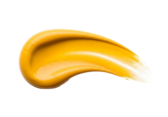 Vibrant yellow smear of creamy cosmetic product isolated on transparent background