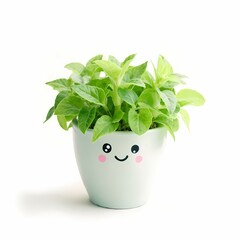 Happy potted plant with vibrant leaves in a cheerful container
