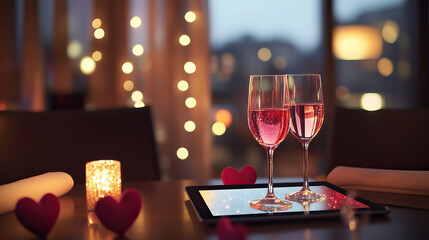 Intimate evening setup, Warm and inviting environment for couple connecting remotely