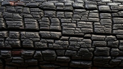 Close-up of Charred Wood Texture Background.