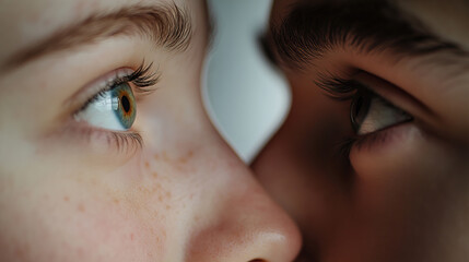 Professional photography emphasizing glowing skin and expressive eye features