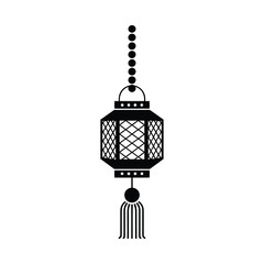Elegant black and white illustration of a traditional asian hanging lantern