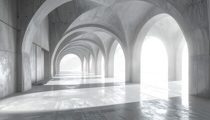 Minimalist Architectural Corridor with Arched Vaults and Natural Light.