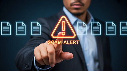 Email Scam Alert On Laptop With Cyber Security Warning Concept