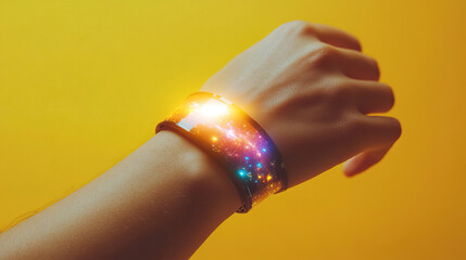 Sparkling illuminated wristband exhibiting spectrum shifts and lively gestures