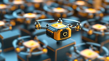 Swappable battery pack with heart-rate monitor style LEDs being inserted into a delivery drone's chassis
