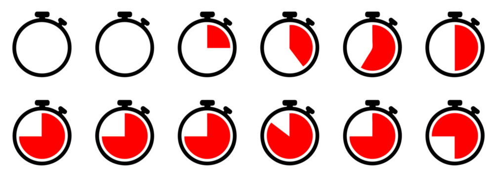 stopwatch timer countdown icons set