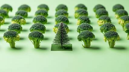 Miniature Christmas Tree Surrounded by Broccoli Florets green vegetable