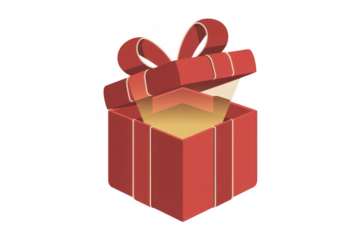 Open red gift box with ribbon open gift box isolated on a transparent background