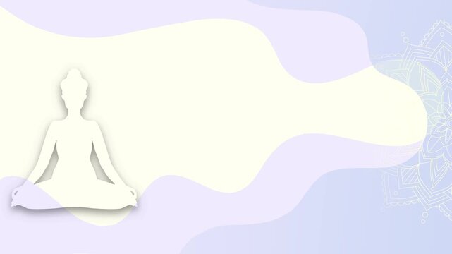 Aesthetic copy space light purple 4K animation seamless loop Yoga lotus position pose meditating women silhouette Backdrop with pink flower chakra and badge color background mandala aesthetic 4k anima