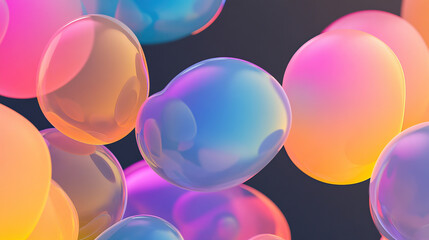 Vivid translucent orbs floating amidst shimmering metallic spheres in surreal environment