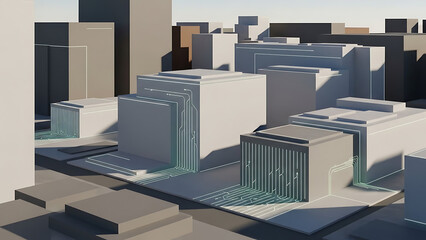 A futuristic cityscape with sleek skyscrapers and modern architecture design