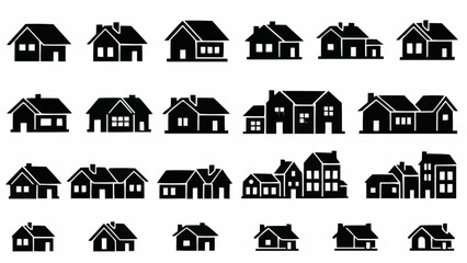 Naklejka premium Various black house icons on white background for design