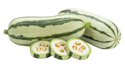 Sliced round zucchini squash vegetable green white isolated on a transparent background