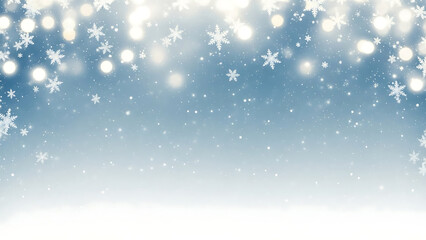 Fototapeta premium Soft Blue Winter Background With Falling Snowflakes And Glowing Bokeh Lights graphic design