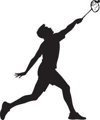 Dynamic silhouette of a man playing badminton in action for sports banner advertising and marketing design