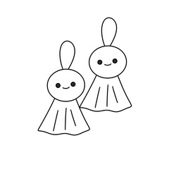 Two cute little cartoon characters with big eyes and smiling faces